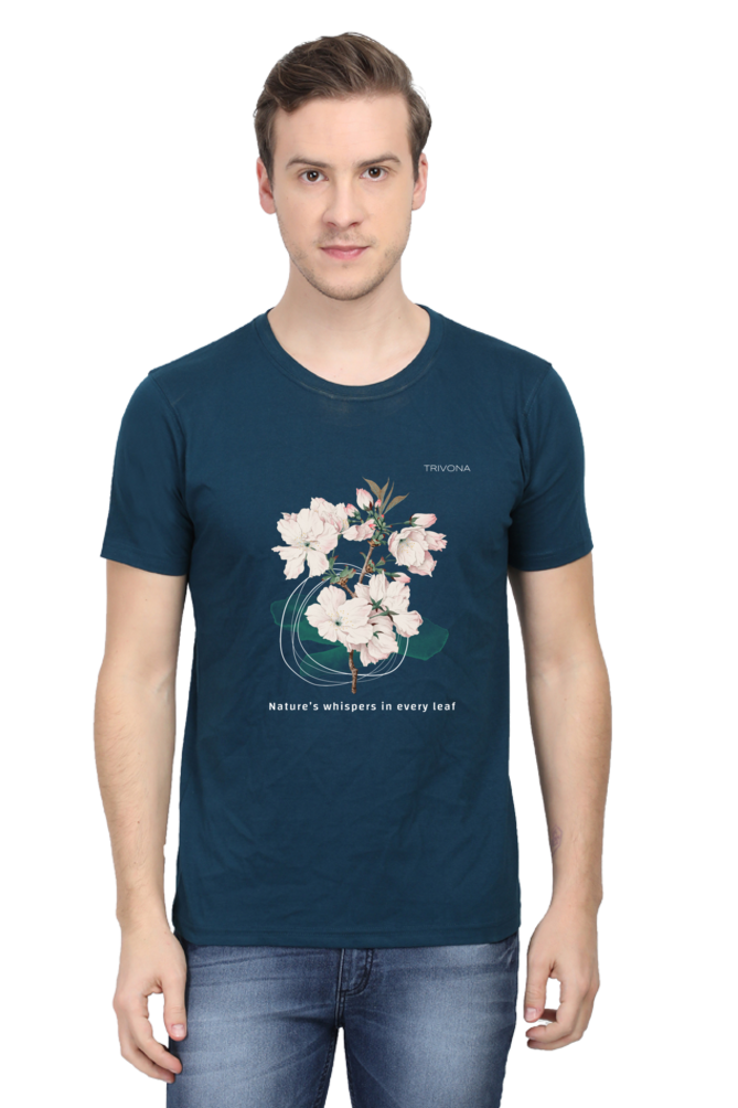 Nature wisphers in every leaf Round Neck Half Sleeve Classic