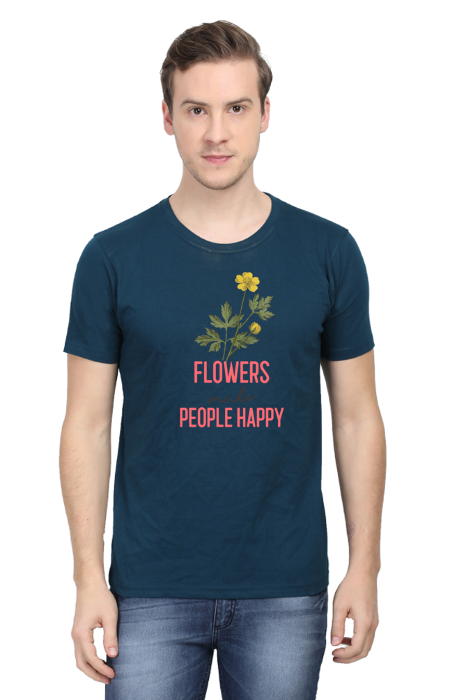 Flowers make people happy Round Neck T-Shirt