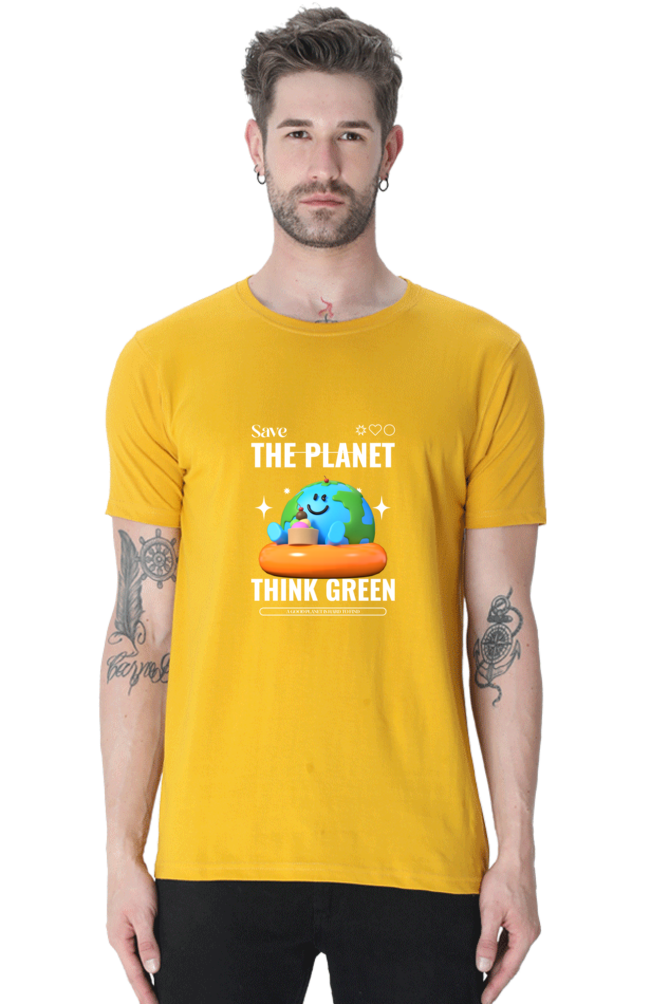 The planet thinks green Planet Round Neck T-Shirt