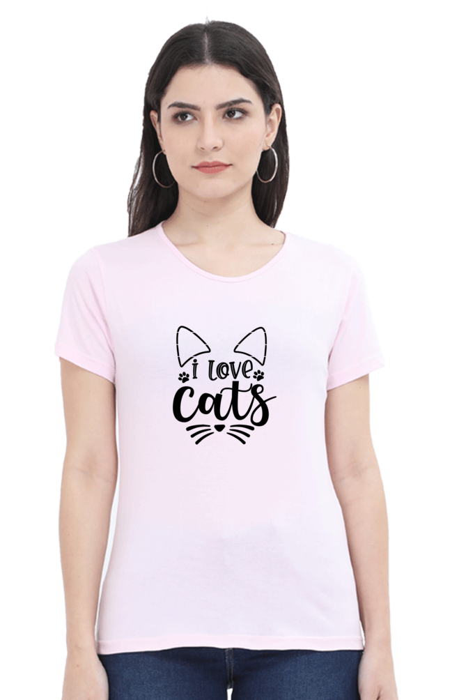 Female Round Neck Half Sleeve T-Shirt - Cat Lover's Classic