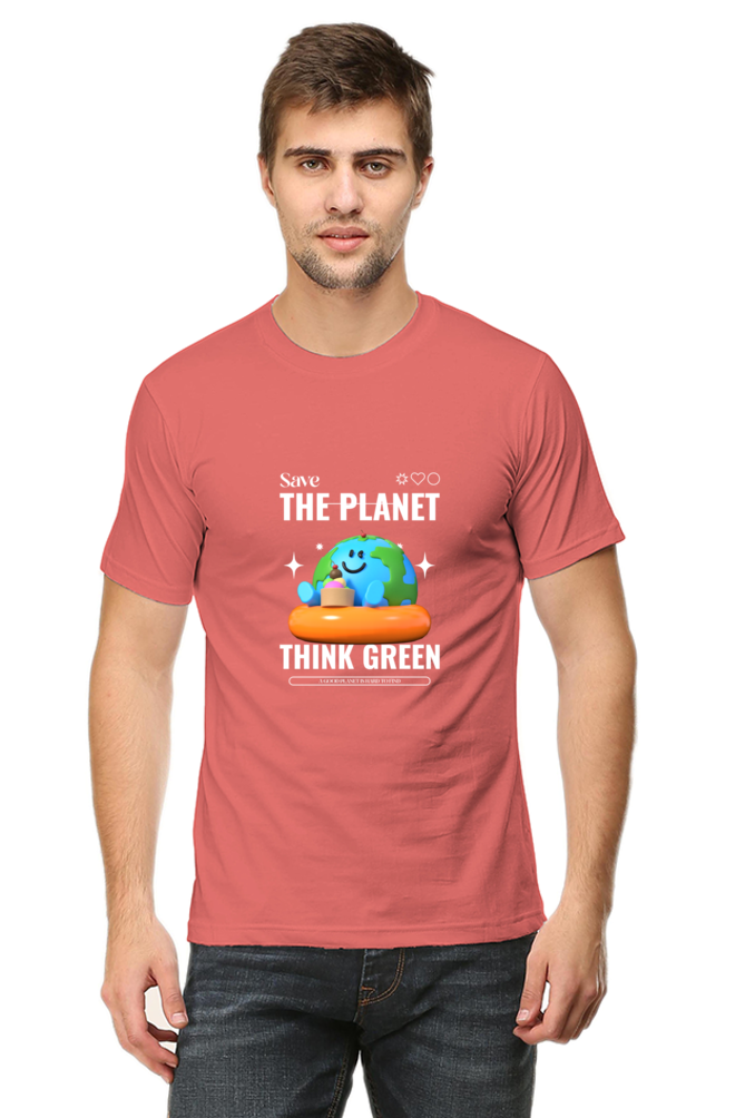 The planet thinks green Planet Round Neck T-Shirt