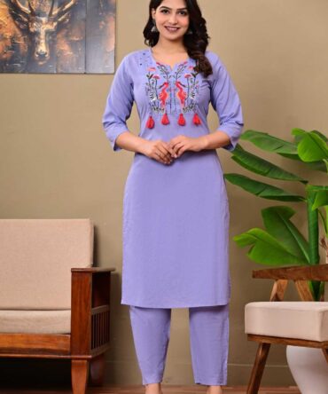 bunai india women cotton kurta pant set lavender